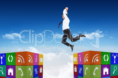 Composite image of jumping businessman