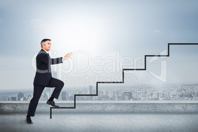 Composite image of businessman in suit posing with his arms out