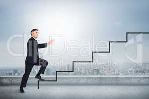 Composite image of businessman in suit posing with his arms out