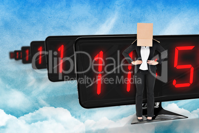 Composite image of businesswoman with box over head Composite image of businesswoman with box over head