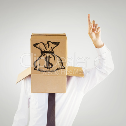 Composite image of anonymous businessman with hand pointing up