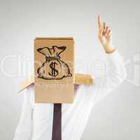 Composite image of anonymous businessman with hand pointing up