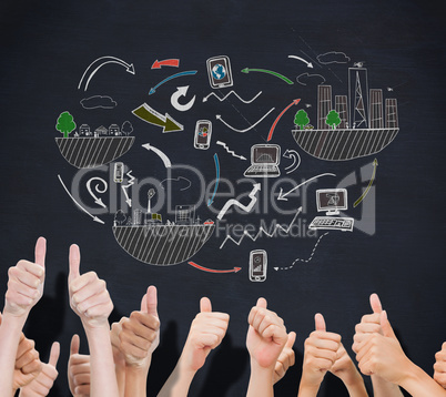 Composite image of group of hands giving thumbs up