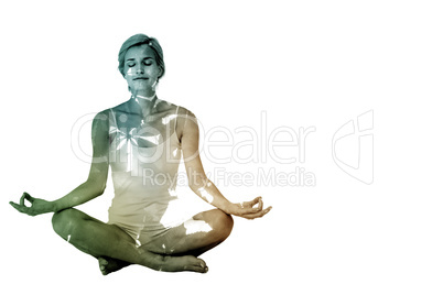 Composite image of  fit woman doing yoga