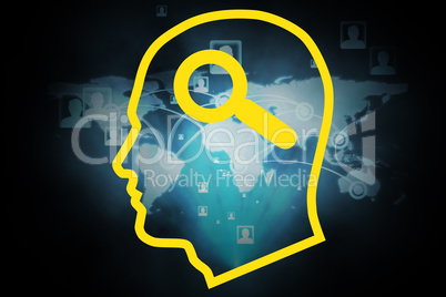 Composite image of magnifying glass in head Composite image of magnifying glass in head