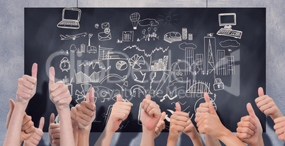 Composite image of group of hands giving thumbs up