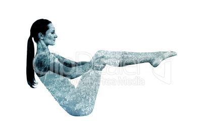 Composite image of toned woman doing the boat pose in fitness st