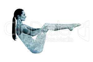 Composite image of toned woman doing the boat pose in fitness st