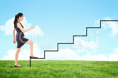 Composite image of businesswoman stepping up