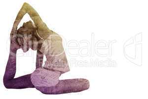 Composite image of toned young woman doing the pigeon pose