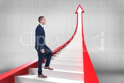 Composite image of businessman climbing