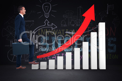 Composite image of businessman climbing with briefcase Composite image of businessman climbing with briefcase
