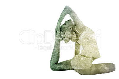 Composite image of toned young woman doing the pigeon pose