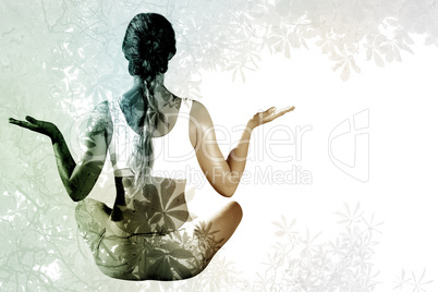 Composite image of sporty blonde sitting in lotus pose