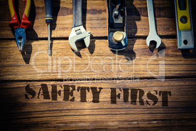 Safety first against desk with tools