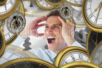 Composite image of stressed businessman shouting