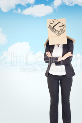 Composite image of businesswoman with box over head