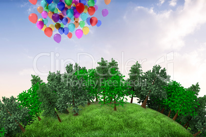 Composite image of sphere covered with forest