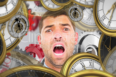 Composite image of businessman screaming