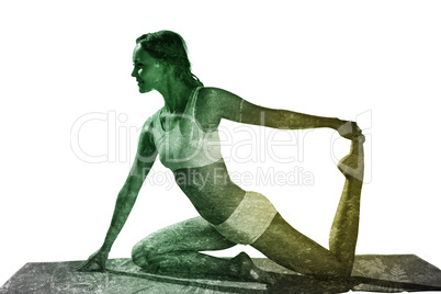 Composite image of gorgeous fit blonde in seated yoga pose
