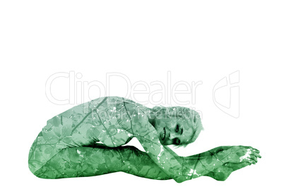 Composite image of toned woman doing the paschimottanasana pose