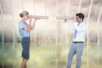 Composite image of business people looking at each other