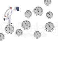 Composite image of businessman running with briefcase