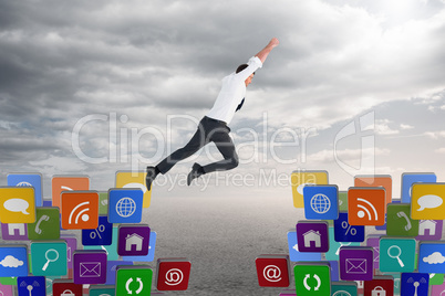 Composite image of flying businessman