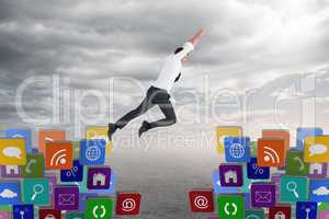 Composite image of flying businessman