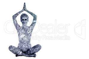 Composite image of toned young woman sitting with joined hands o