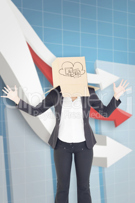 Composite image of businesswoman with box over head