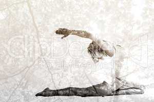 Composite image of toned young woman stretching hands backwards