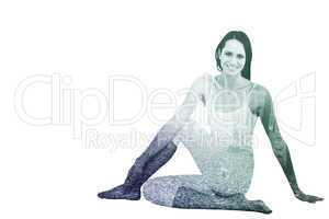 Composite image of fit woman doing the half spinal twist pose in