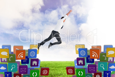 Composite image of flying businessman