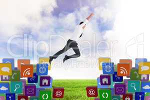 Composite image of flying businessman