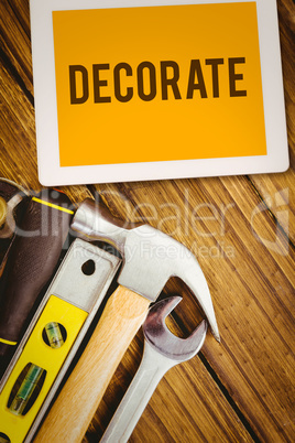 Decorate  against desk with tools