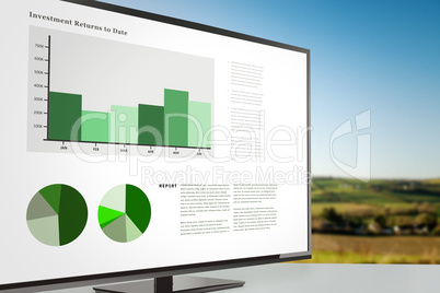 Composite image of business interface with graphs and data