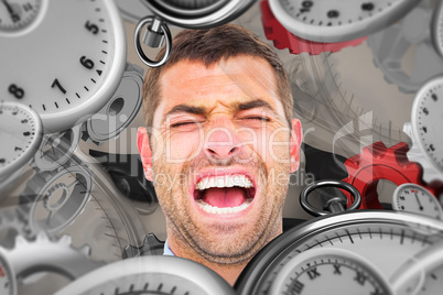 Composite image of businessman screaming