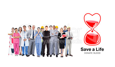 Composite image of smiling group of people with different jobs
