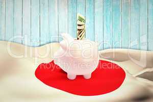 Composite image of dollar in piggy bank