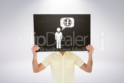 Composite image of casual man showing board