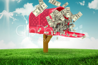 Composite image of falling dollars