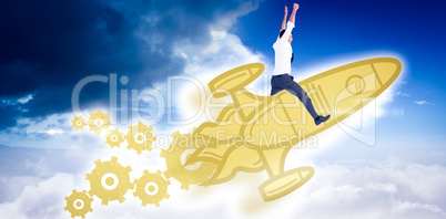 Composite image of cheering businessman