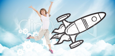 Composite image of happy girl jumping