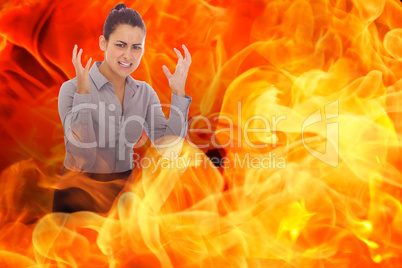Composite image of frustrated businesswoman shouting