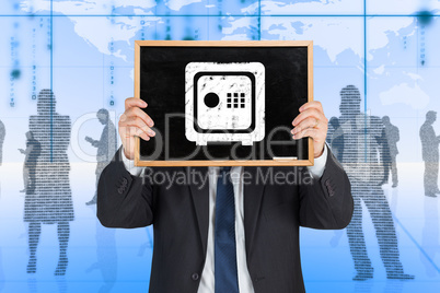 Composite image of businessman showing board