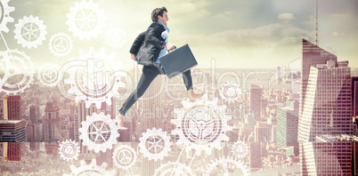 Composite image of leaping businessman