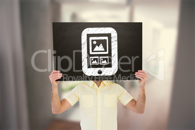 Composite image of casual man showing board