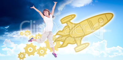 Composite image of happy girl jumping