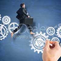 Composite image of businessman jumping